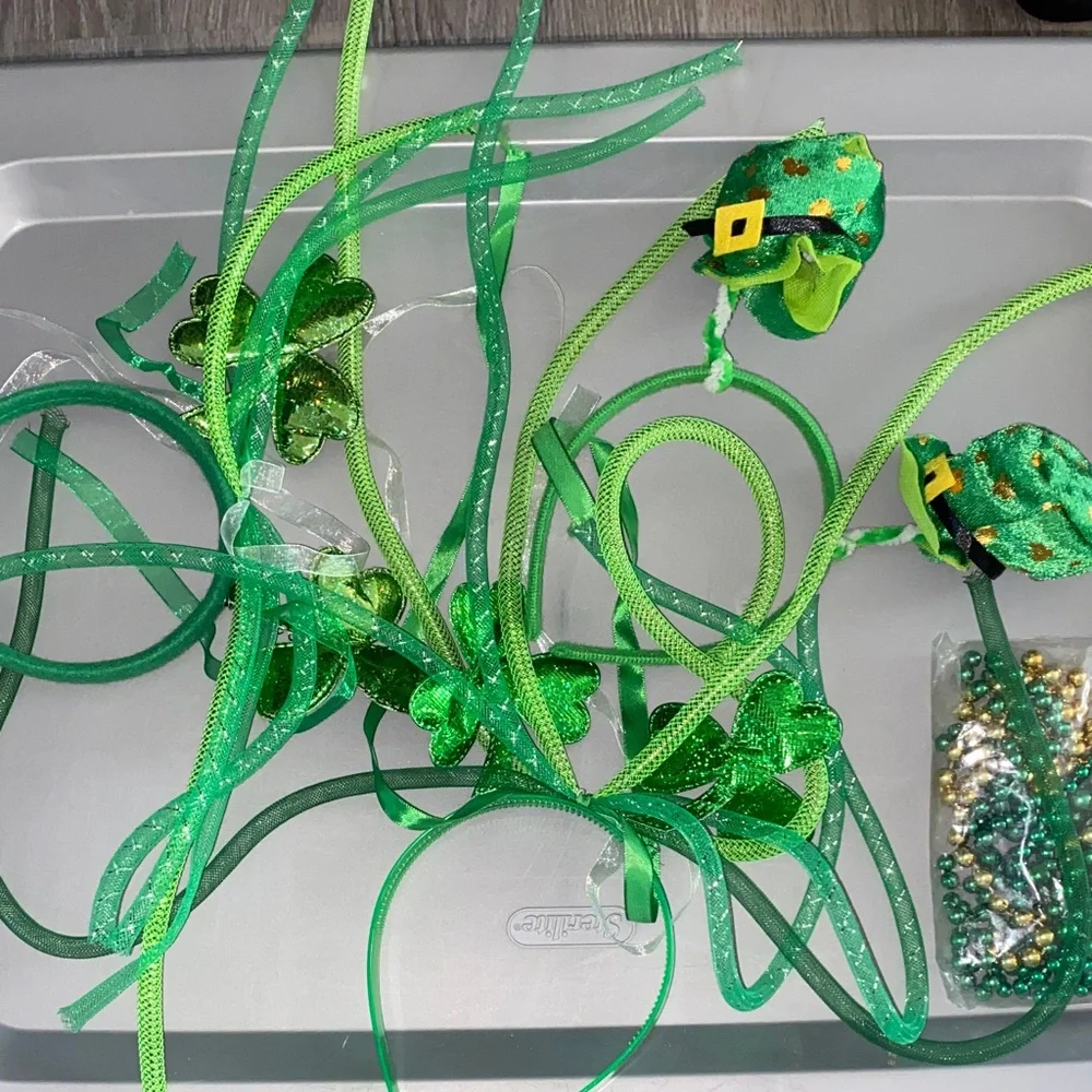 3 St. Patrick's Day Headbands Green & Gold with Beads bundle
